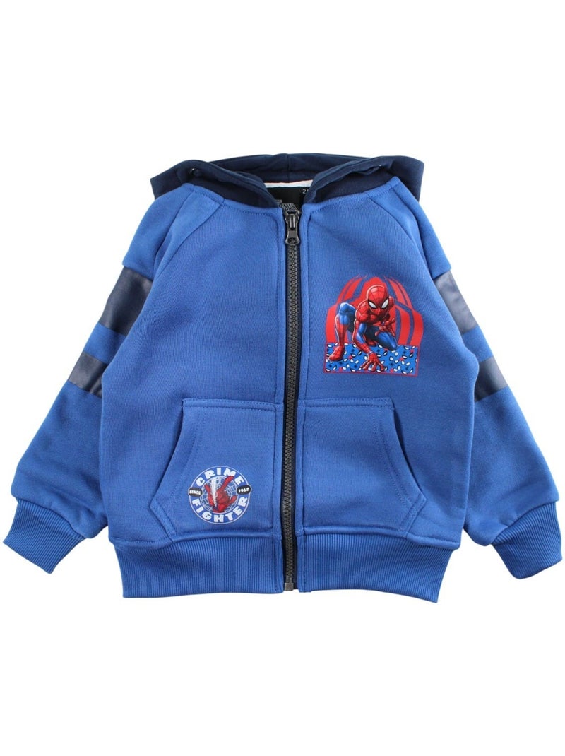 Marvel - Joggingpak set jongen jas met capuchon en broek bedrukt Blauw - Kiabi