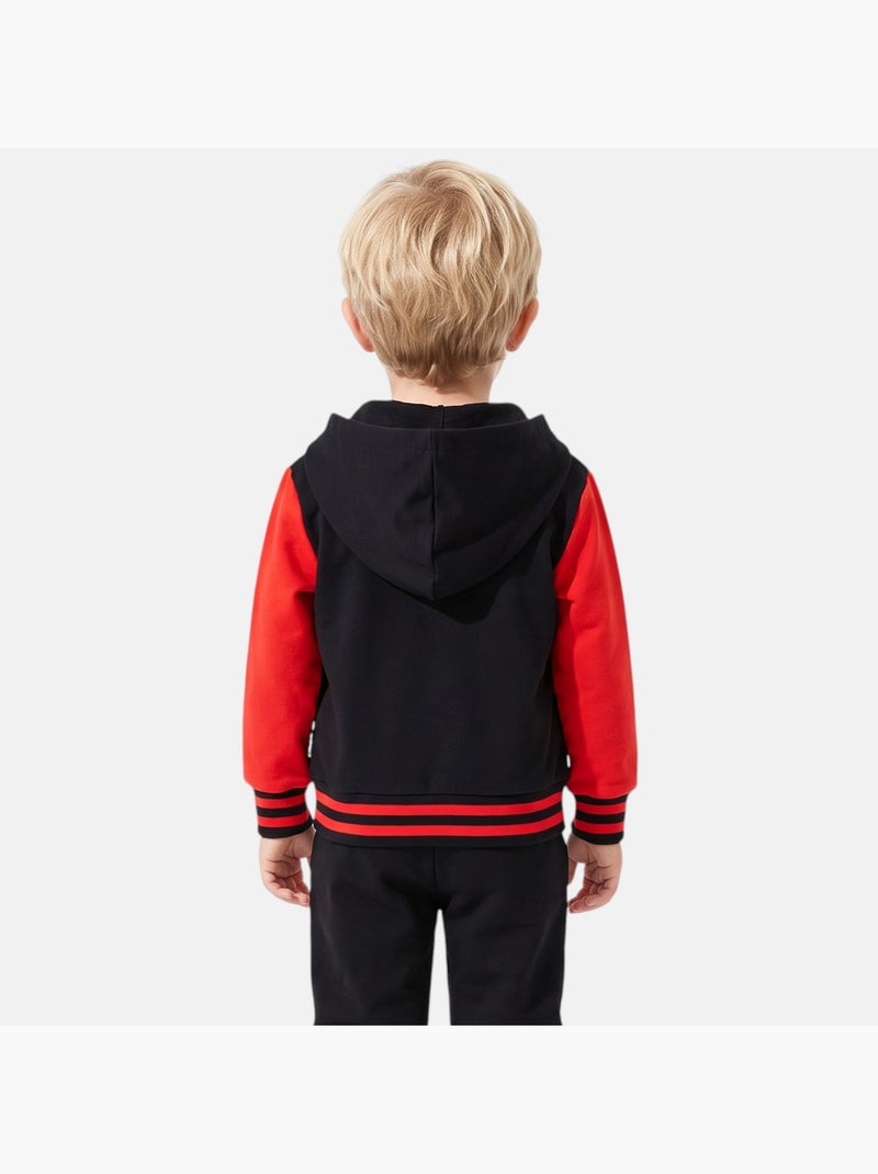 Marvel - veste teddy à capuche boutonnée imprimée, manches longues et détails brodés Noir - Kiabi