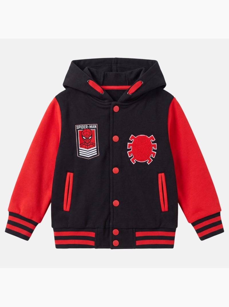 Marvel - veste teddy à capuche boutonnée imprimée, manches longues et détails brodés Noir - Kiabi