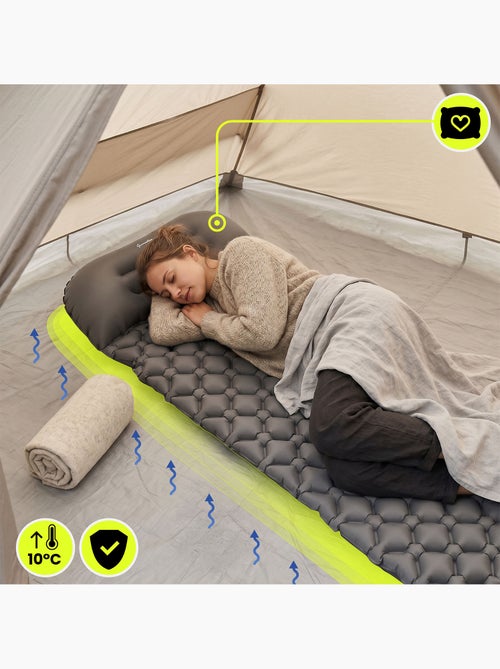 Matelas de Camp Gonflable Ultraléger de Randonnée Campmat 1 Place avec Oreiller Intégré 190x56 - Kiabi
