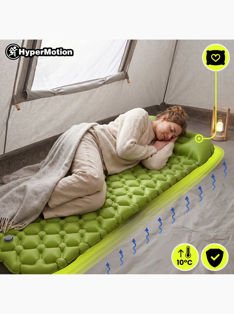 Matelas de Camp Gonflable Ultraléger de Randonnée Campmat 1 Place avec Oreiller Intégré 190x56 Vert - Kiabi