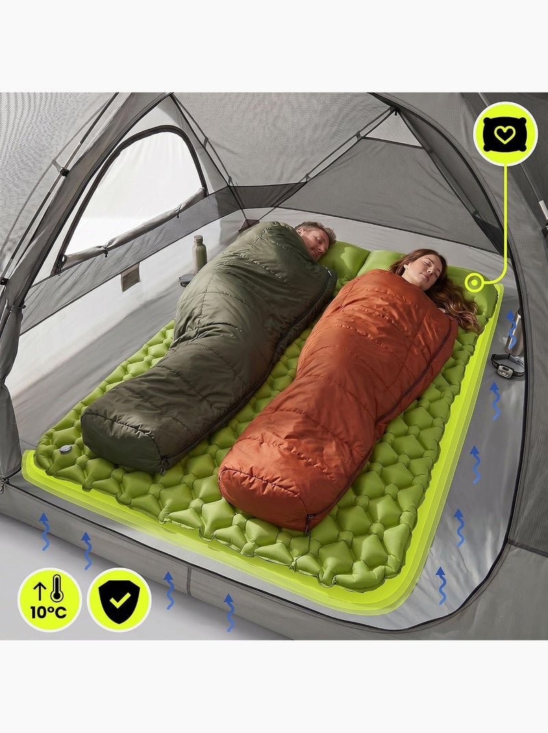 Matelas de Camp Gonflable Ultraléger de Randonnée Campmat 2 Places - Oreillers Intégrés 190x120 Vert - Kiabi