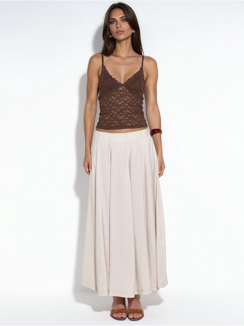 Maxi a-lijnrok met hoge taille busem Klei-beige - Kiabi