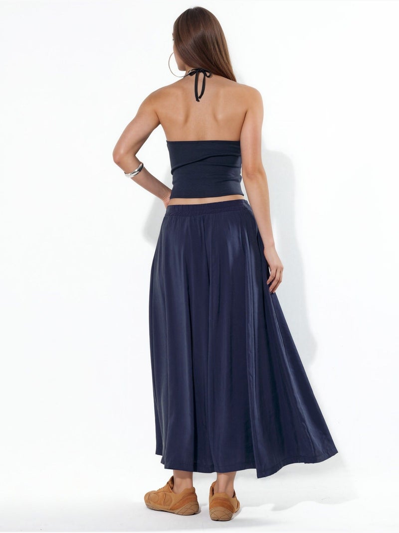Maxi a-lijnrok met hoge taille busem Marineblauw - Kiabi