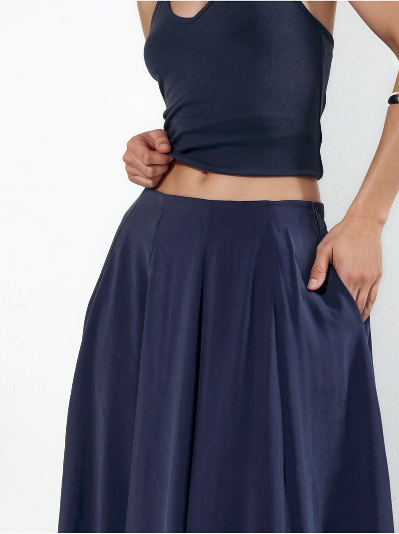 Maxi a-lijnrok met hoge taille busem Marineblauw - Kiabi
