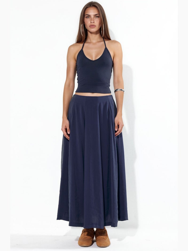 Maxi a-lijnrok met hoge taille busem Marineblauw - Kiabi