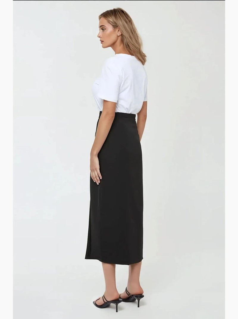 Maxi bodycon rok met split hiccup Zwart - Kiabi