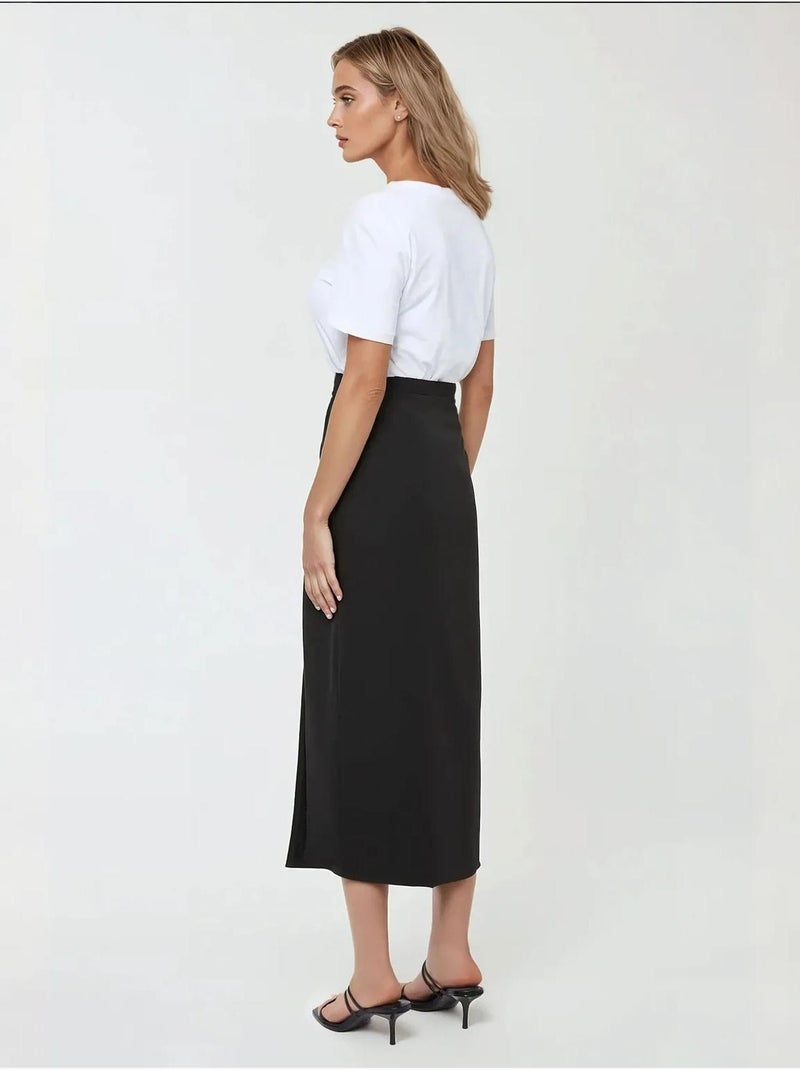 Maxi Bodycon Rok met Split Zwart - Kiabi