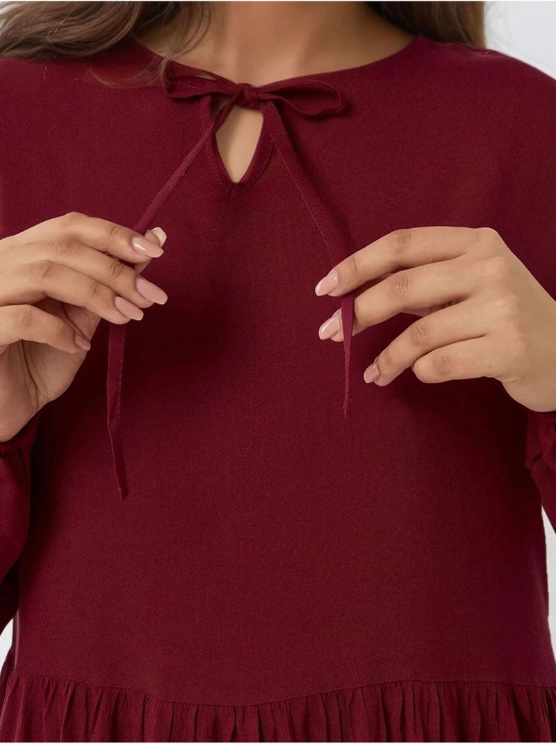 Maxi-jurk met a-vorm en ronde hals hiccup Bordeauxrood - Kiabi