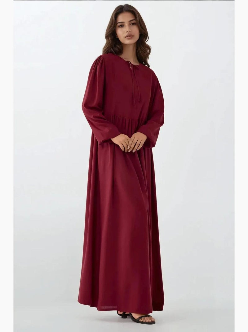 Maxi-jurk met a-vorm en ronde hals hiccup Bordeauxrood - Kiabi