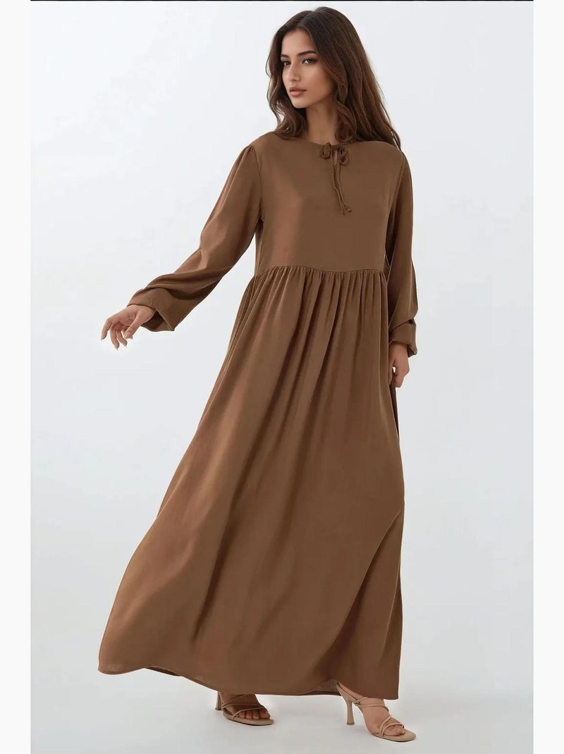 Maxi-jurk met a-vorm en ronde hals hiccup Bruin - Kiabi