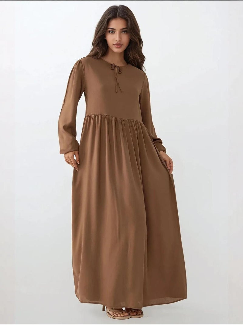 Maxi-jurk met a-vorm en ronde hals hiccup Bruin - Kiabi