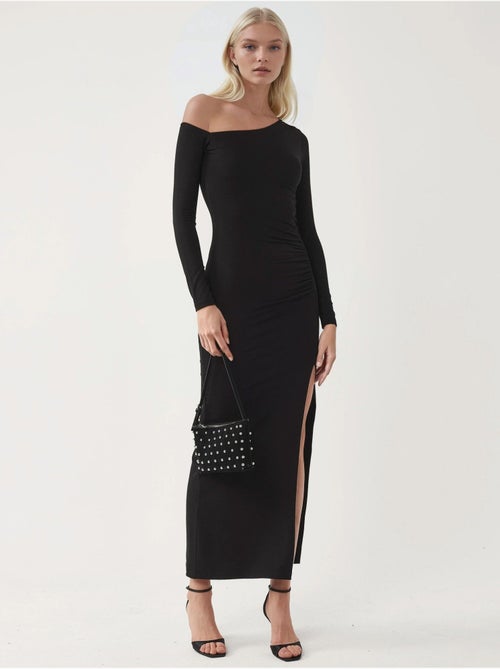 Maxi-jurk met asymmetrische kraag en split busem - Kiabi