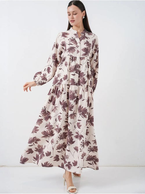 Maxi-jurk met bloemenprint en mandarijnkraag bdart - Kiabi Maxi-jurk met bloemenprint en mandarijnkraag bdart - Kiabi