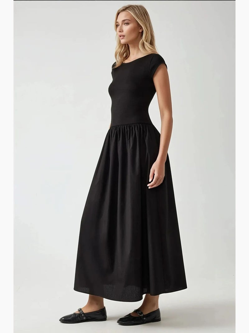 Maxi-jurk met boothals en a-vorm hiccup Zwart - Kiabi