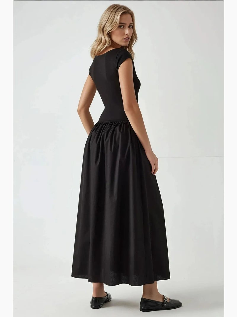 Maxi-jurk met boothals en a-vorm hiccup Zwart - Kiabi