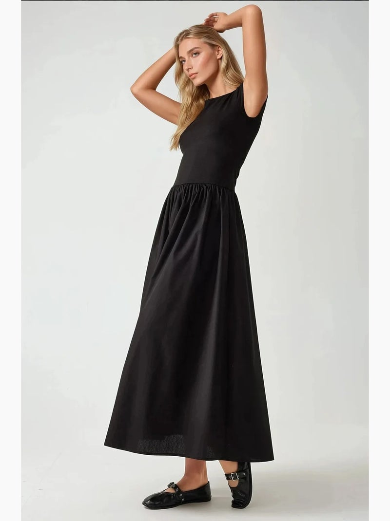 Maxi-jurk met boothals en a-vorm hiccup Zwart - Kiabi