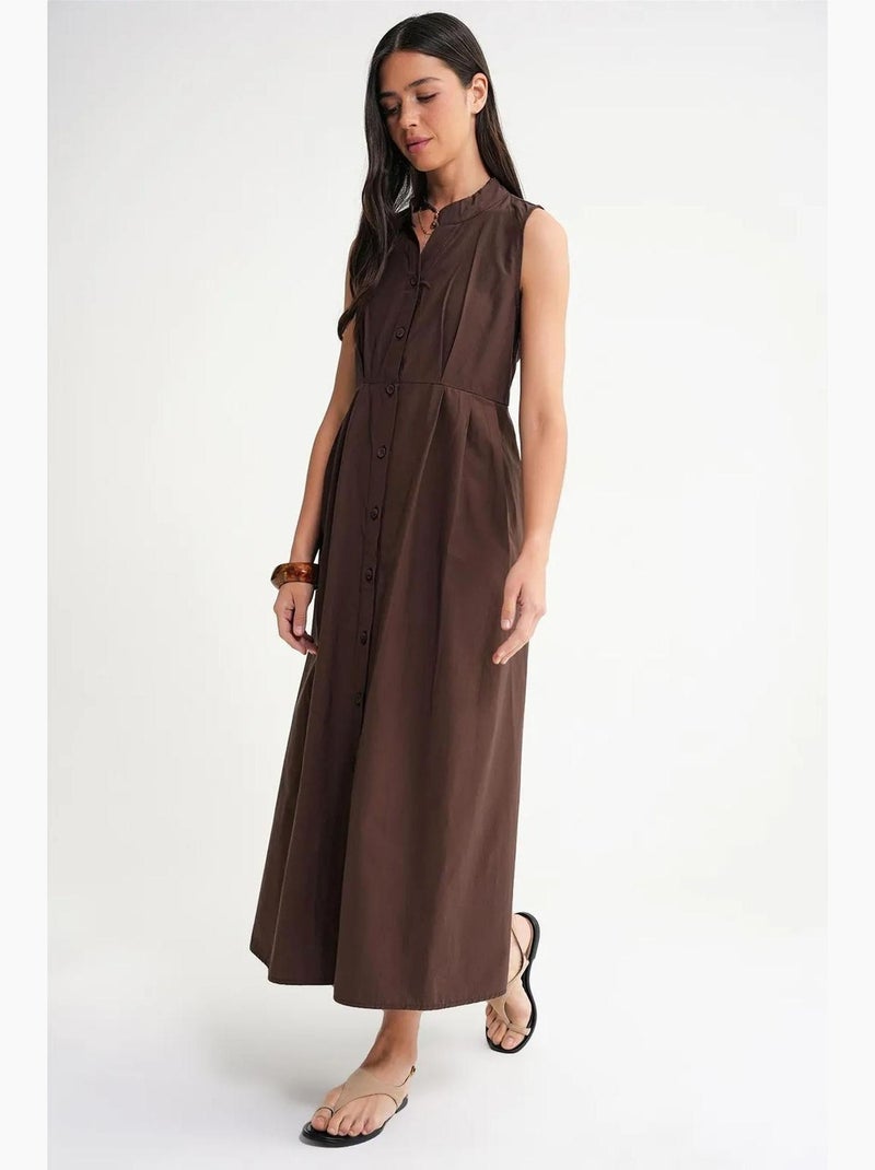 Maxi-jurk met knopen en tippetkraag mixray Bruin - Kiabi