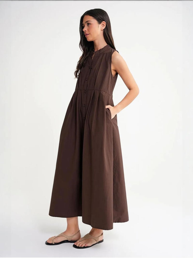 Maxi-jurk met knopen en tippetkraag mixray Bruin - Kiabi