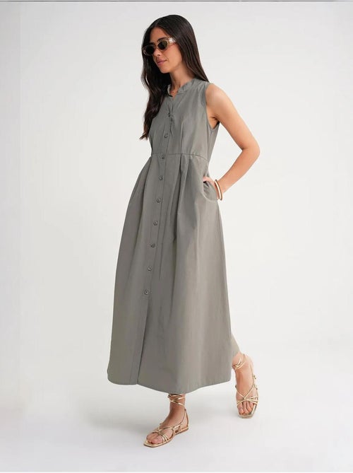 Maxi-jurk met knopen en tippetkraag mixray - Kiabi Maxi-jurk met knopen en tippetkraag mixray - Kiabi