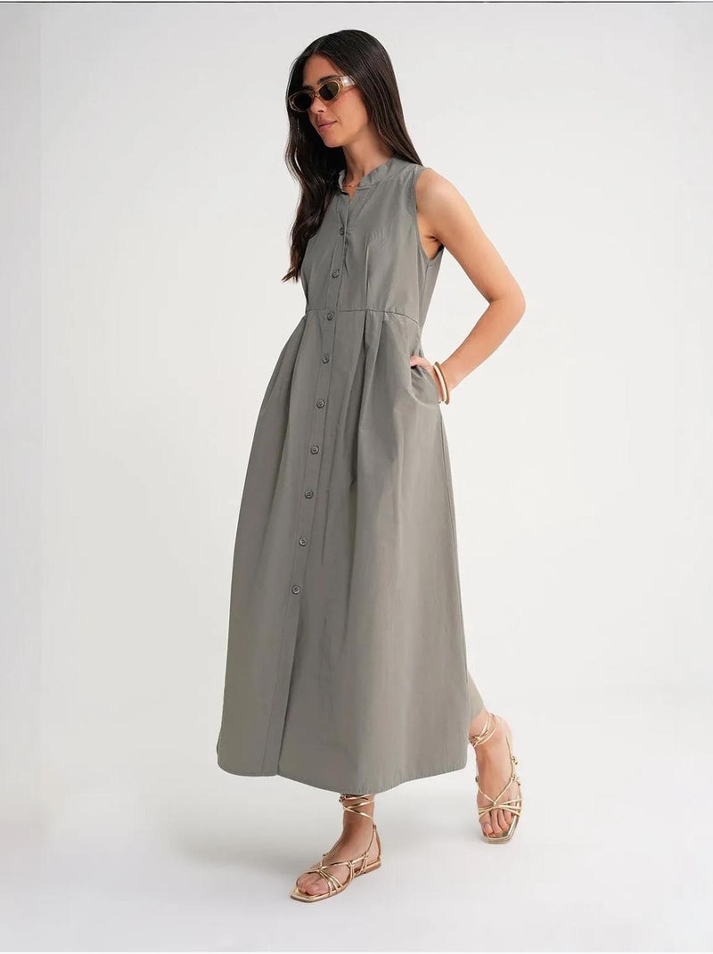 Maxi-jurk met knopen en tippetkraag mixray Kaki - Kiabi