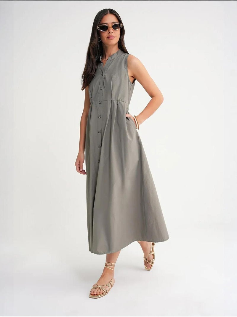 Maxi-jurk met knopen en tippetkraag mixray Kaki - Kiabi
