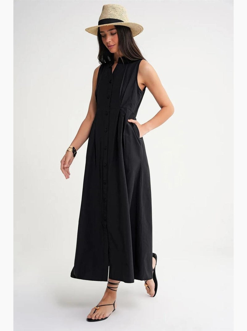 Maxi-jurk met knopen en tippetkraag mixray Zwart - Kiabi