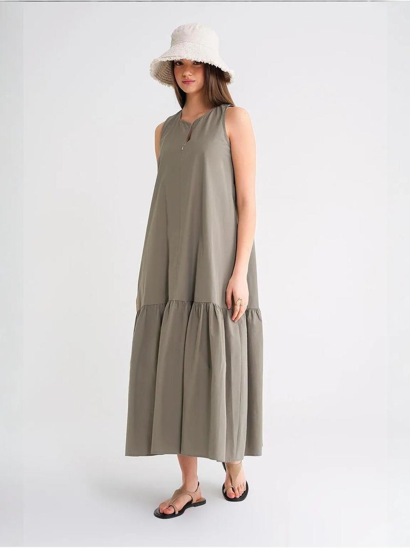 Maxi-jurk met kraag en ruchesdetails mixray Kaki - Kiabi