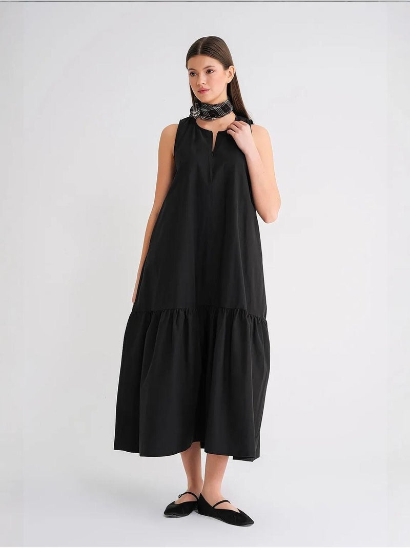 Maxi-jurk met kraag en ruchesdetails mixray Zwart - Kiabi