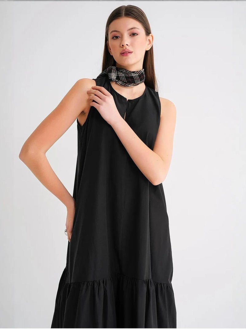 Maxi-jurk met kraag en ruchesdetails mixray Zwart - Kiabi