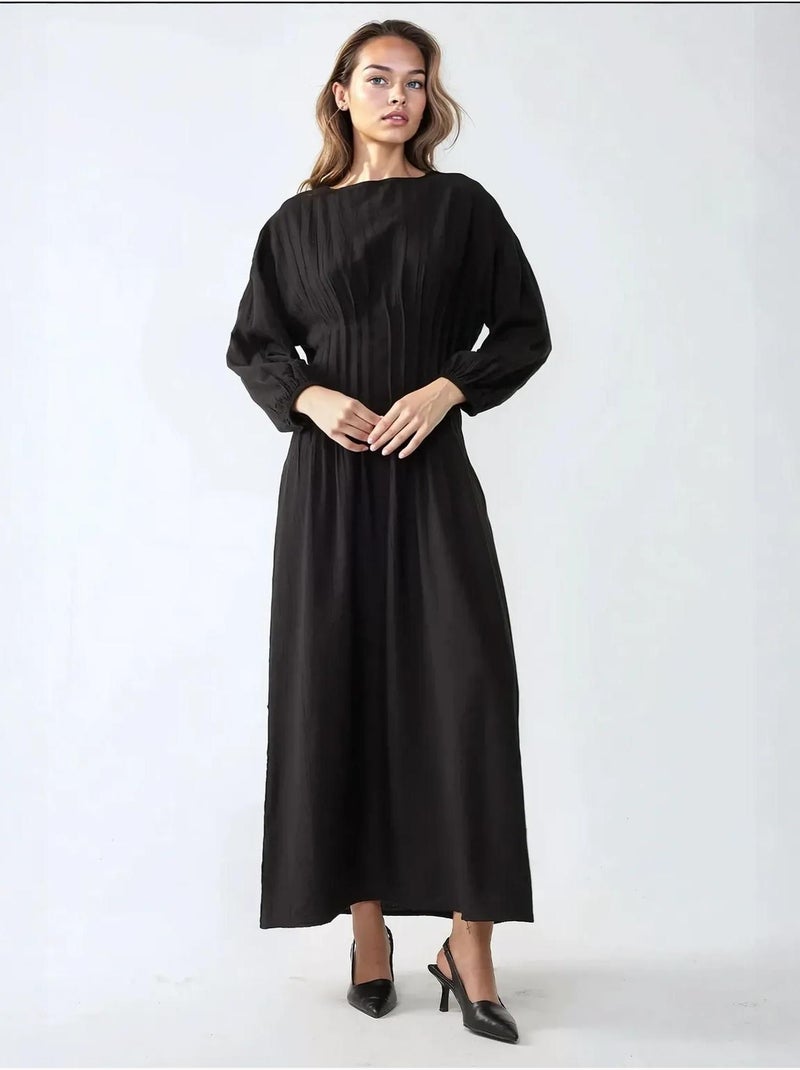 Maxi-jurk met lange mouwen en ronde hals hiccup Zwart - Kiabi
