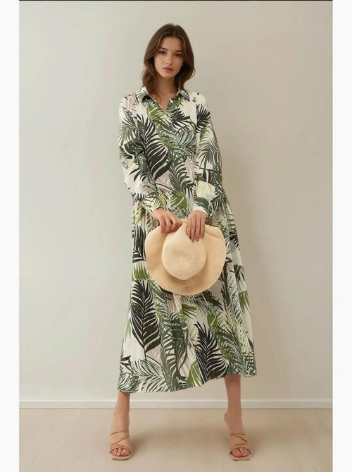 Maxi-jurk met overhemdkraag en bloemenpatroon hiccup - Kiabi