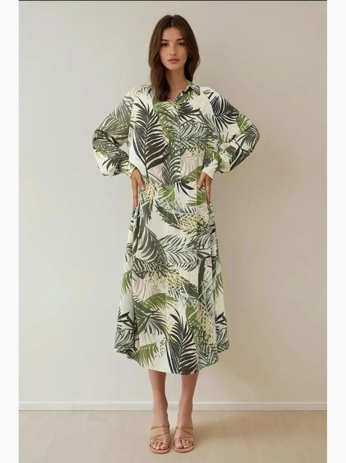 Maxi-jurk met overhemdkraag en bloemenpatroon hiccup - Kiabi