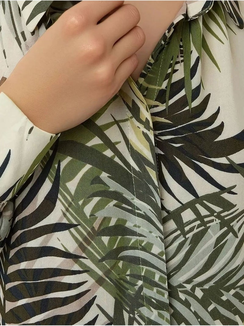 Maxi-jurk met overhemdkraag en bloemenpatroon hiccup Kaki - Kiabi