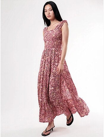 Maxi-jurk met paisleyprint en vierkante kraag busem