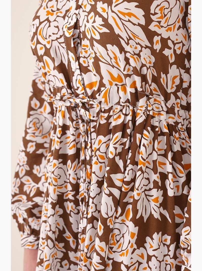 Maxi-jurk met patroon en knoopsluiting bdart Bruin - Kiabi