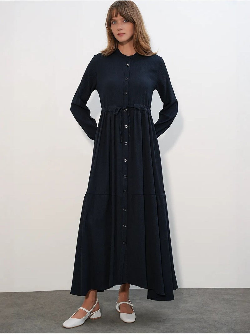 Maxi-jurk met patroon en knoopsluiting bdart Marineblauw - Kiabi