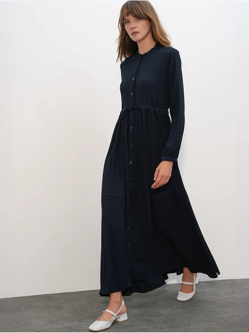 Maxi-jurk met patroon en knoopsluiting bdart Marineblauw - Kiabi