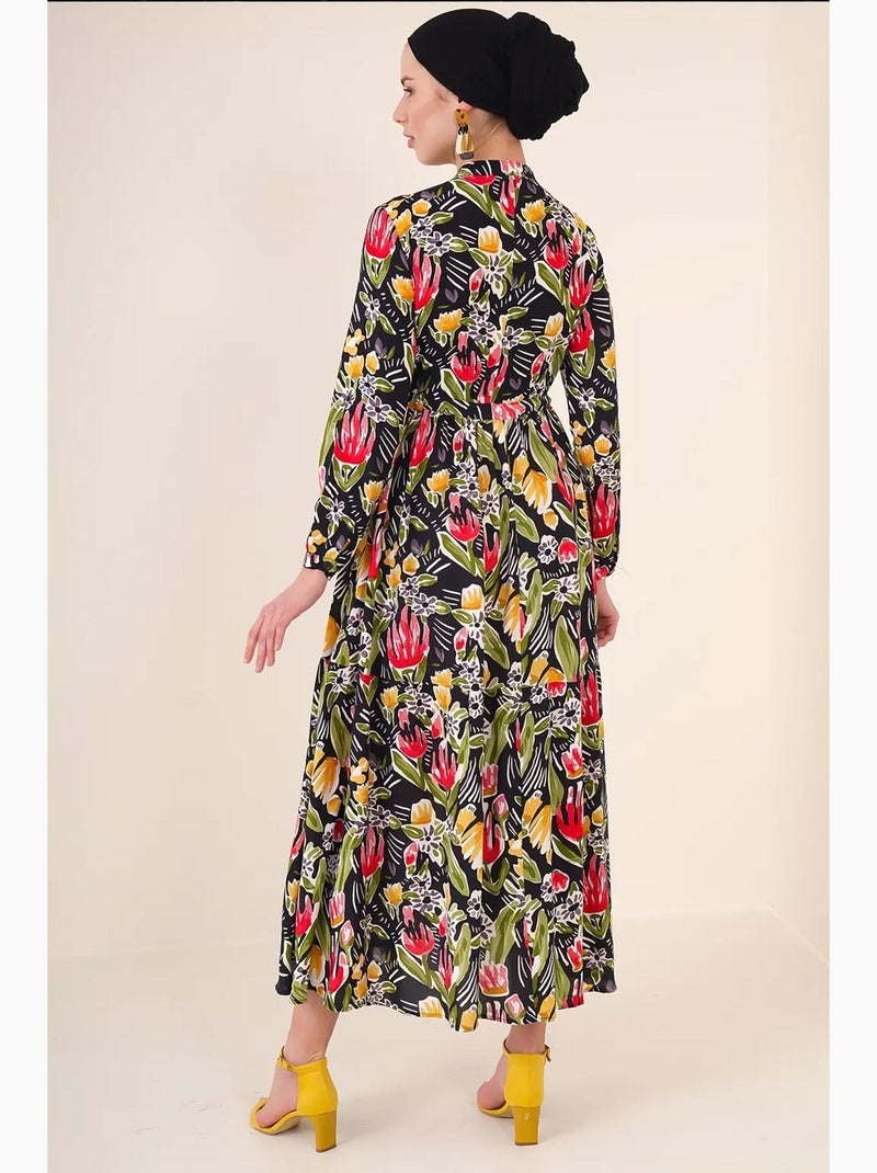 Maxi-jurk met patroon en knoopsluiting bdart Zwart - Kiabi