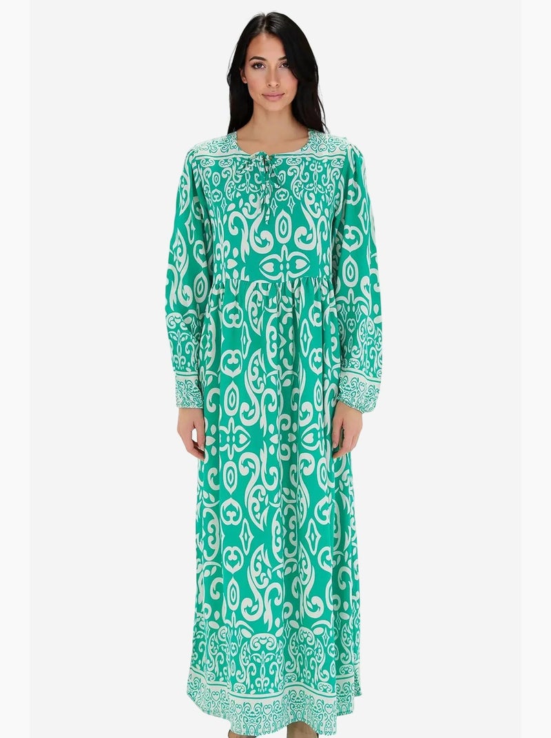 Maxi-jurk met patroon en strikdetail bdart Petrolblauw - Kiabi