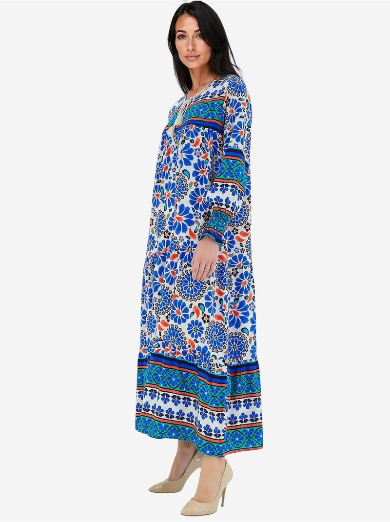 Maxi-jurk met patroon en strikdetail bdart Saffierblauw - Kiabi