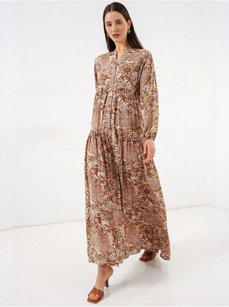 Maxi-jurk met patroon en v-hals bdart Baksteenrood - Kiabi