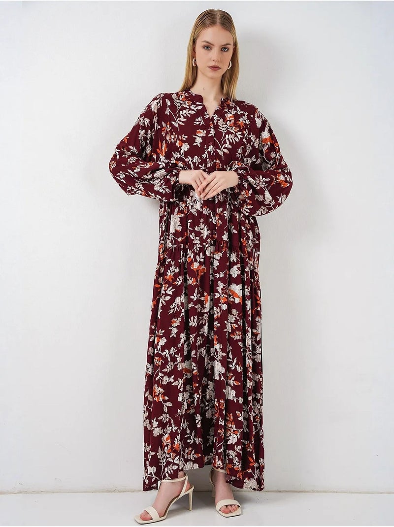 Maxi-jurk met patroon en v-hals bdart Donkerrood - Kiabi