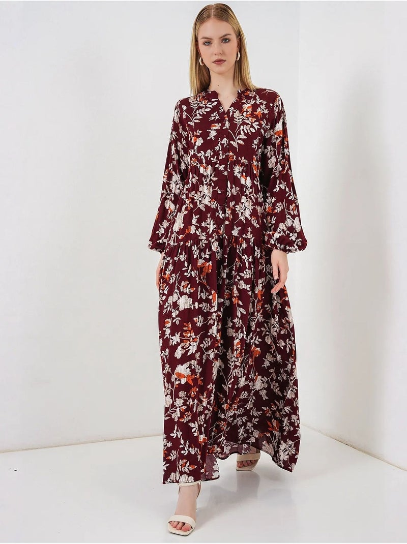Maxi-jurk met patroon en v-hals bdart Donkerrood - Kiabi