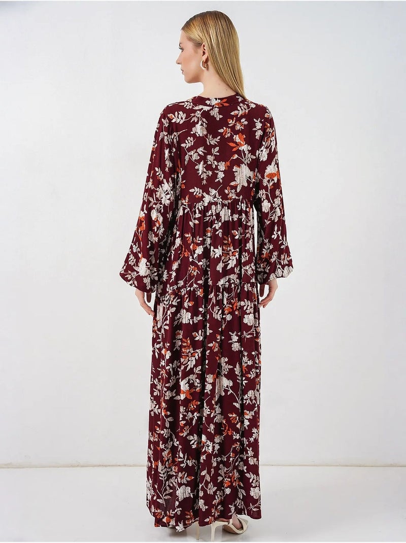 Maxi-jurk met patroon en v-hals bdart Donkerrood - Kiabi
