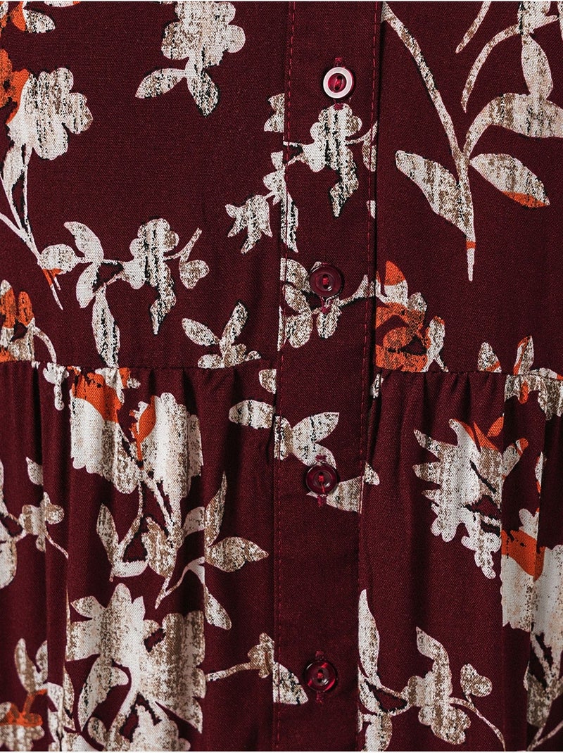 Maxi-jurk met patroon en v-hals bdart Donkerrood - Kiabi