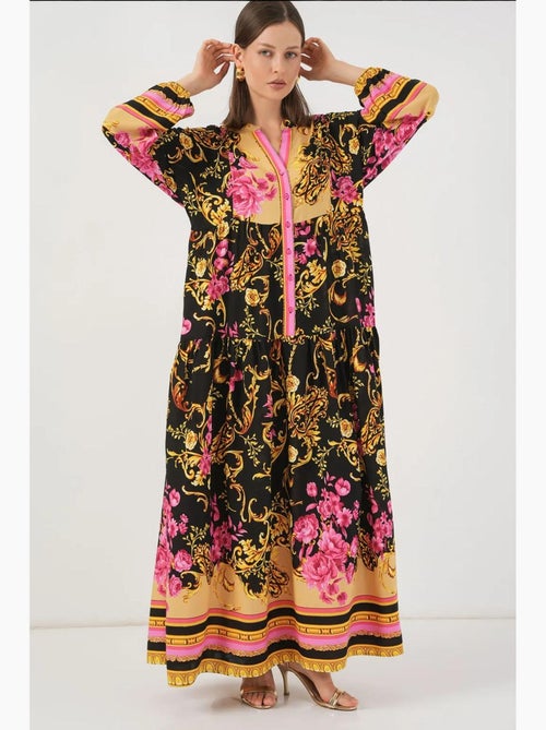 Maxi-jurk met patroon en v-hals bdart - Kiabi Maxi-jurk met patroon en v-hals bdart - Kiabi