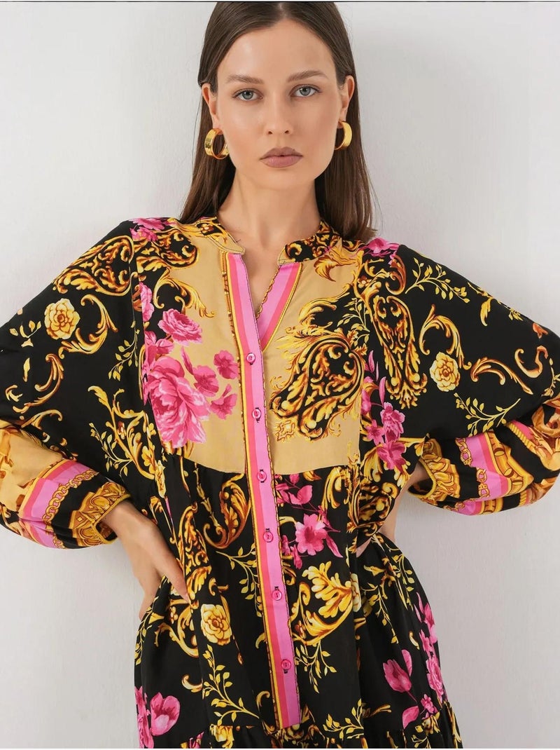 Maxi-jurk met patroon en v-hals bdart Goud - Kiabi