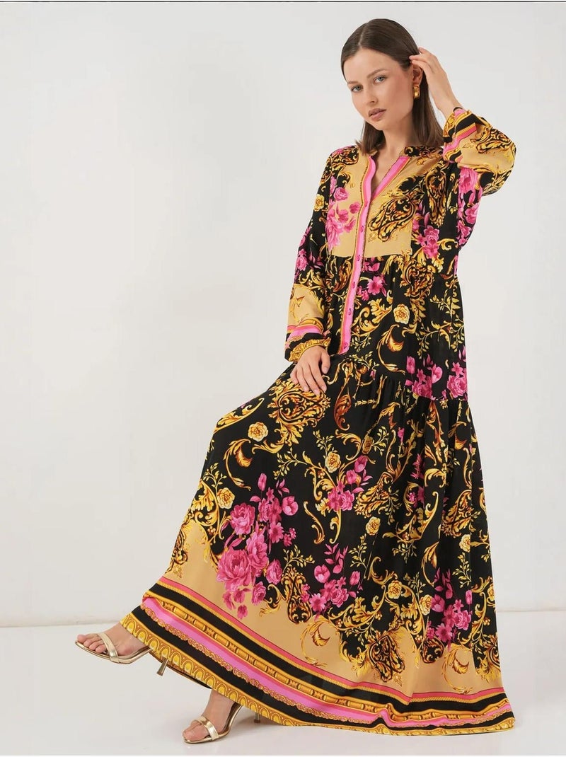 Maxi-jurk met patroon en v-hals bdart Goud - Kiabi