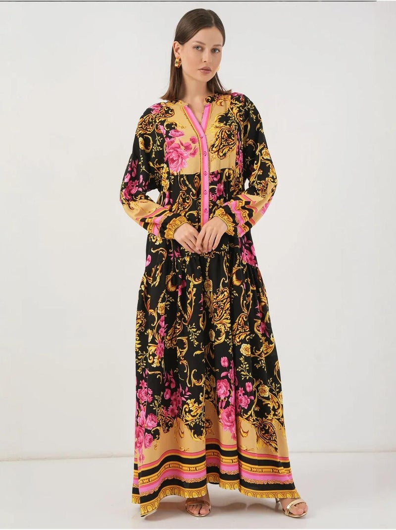 Maxi-jurk met patroon en v-hals bdart Goud - Kiabi
